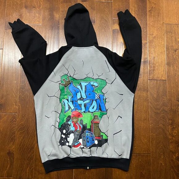 PNB Nation Vintage Y2K Hip-Hop Streetwear Full Zip Black Hoodie Men's Size 3XL - Picture 5 of 9